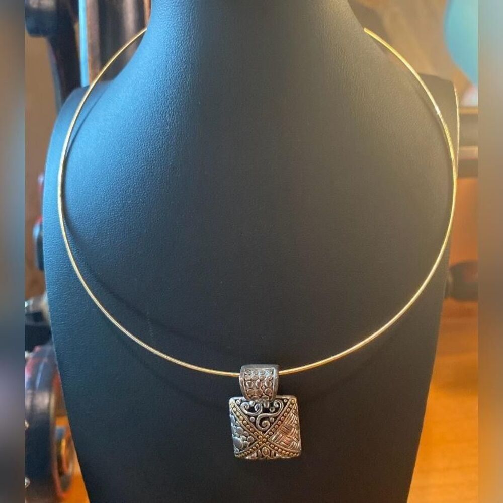Silver Tone Square Pendant Necklace Women Statement Collar Modern Jewelry